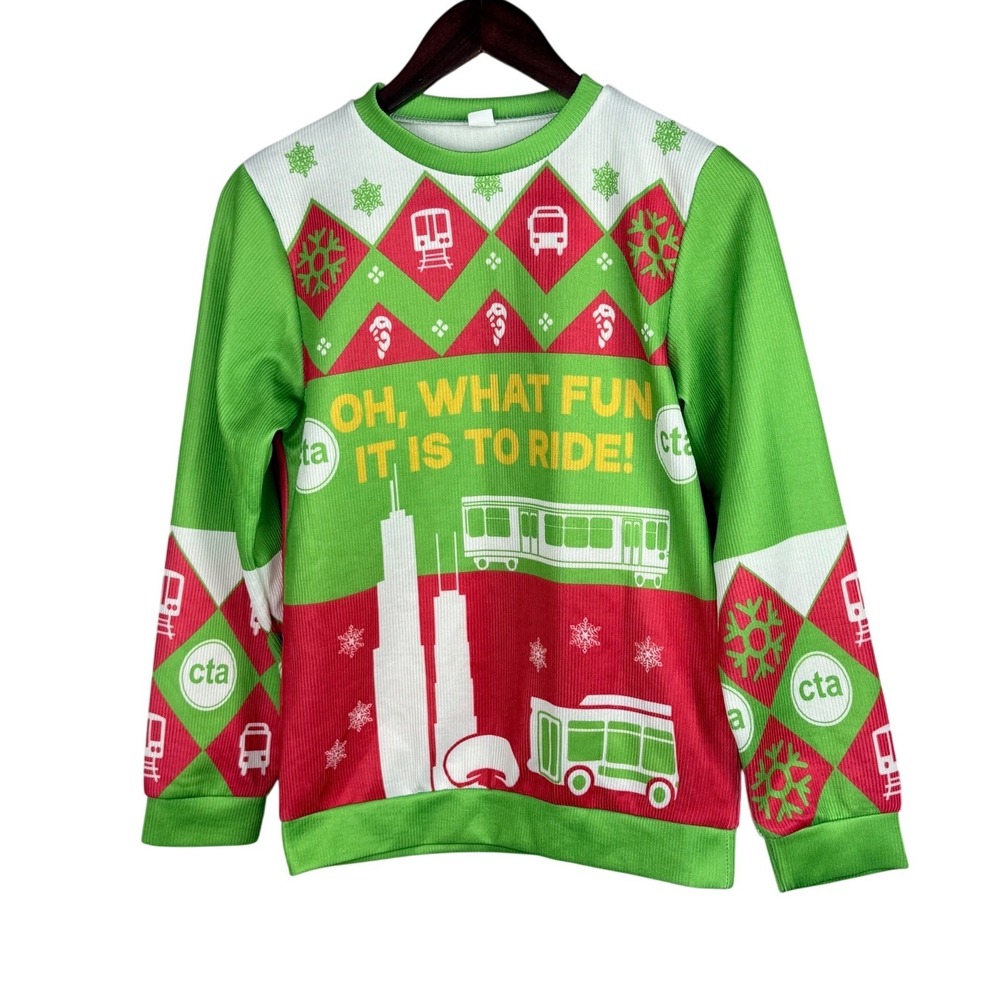 CTA Chicago Transit Authority Ugly Christmas Sweatshirt Green Red Sm/Med-XL Tag
